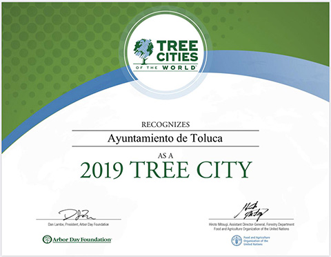 Toluca recibe reconocimiento por el programa de Reforestación “Juntos por una Capital Verde”