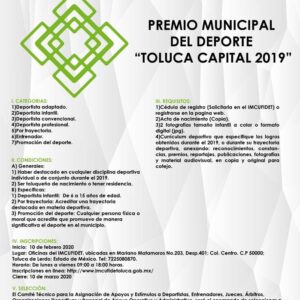 Lanza IMCUFIDET convocatoria para el Premio Municipal del Deporte “Toluca Capital 2019”