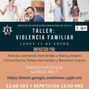 Invita Seguridad Pública de Toluca al taller Violencia Familiar