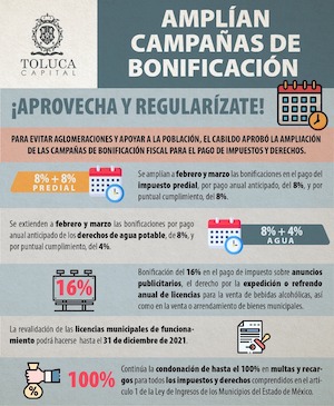 Apoya Toluca la economía familiar con campañas de bonificación fiscal