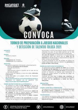 Invita IMCUFIDET a participar en torneo rumbo a los Juegos Nacionales y Detección de Talentos Toluca 2021