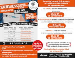Llega a Toluca segunda dosis de vacuna contra COVID-19 para jóvenes de 30 a 39 años