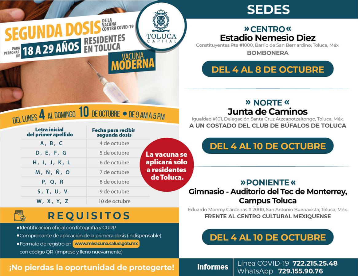 Exhorta Toluca a jóvenes de 18 a 29 años a completar su esquema de  vacunación - Ayuntamiento de Toluca