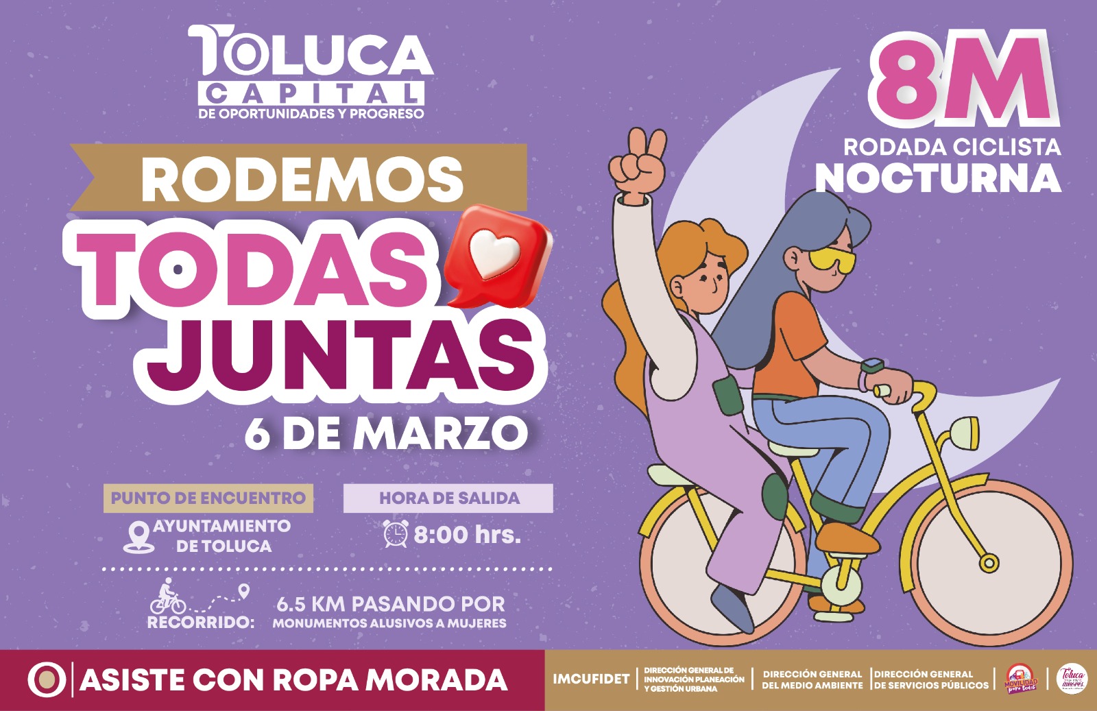 Pedalea Toluca por la seguridad de las mujeres en la Rodada Ciclista 8M