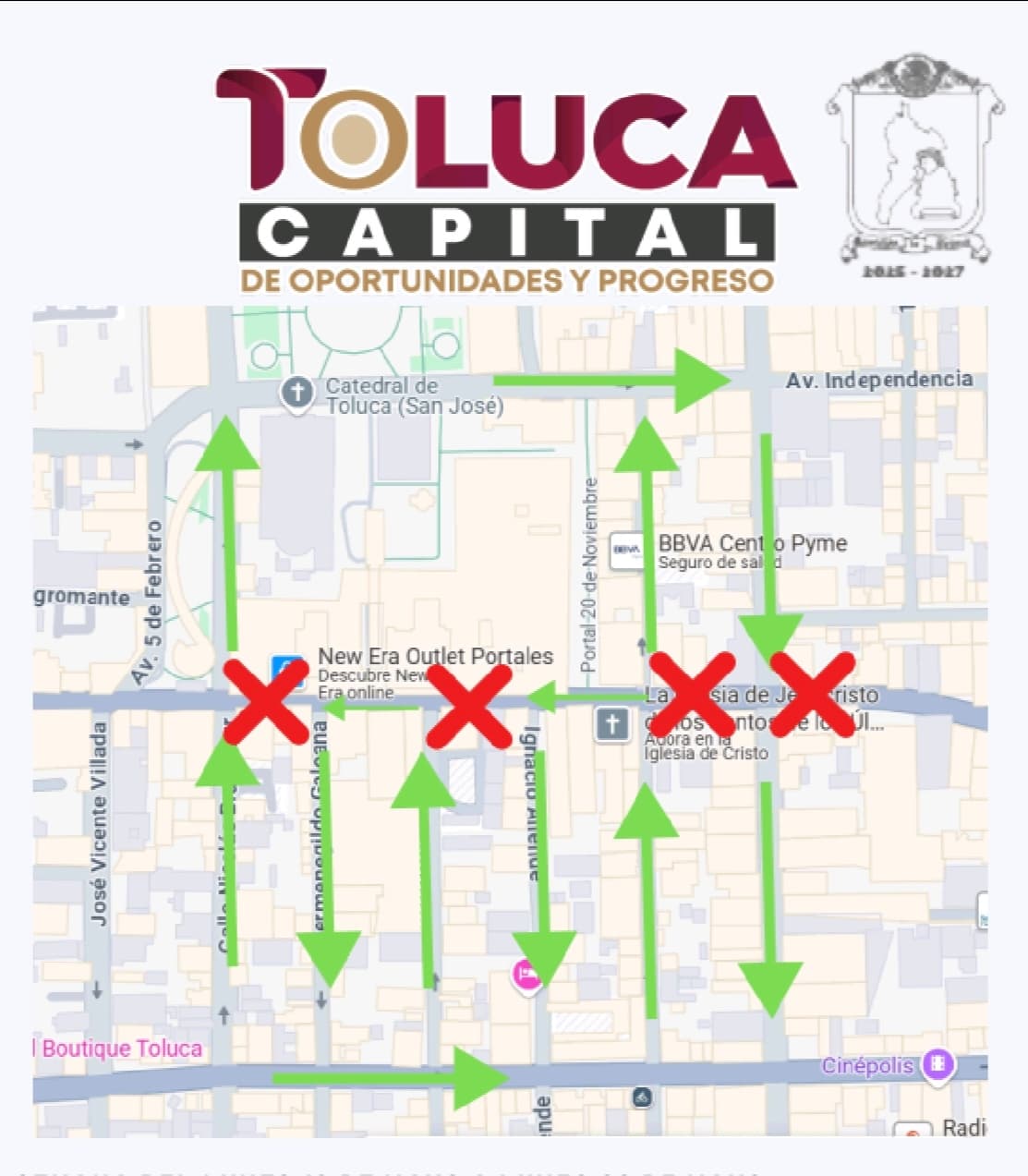 Anuncia Toluca cierre temporal de la Av. Hidalgo por instalación de cruces inteligentes