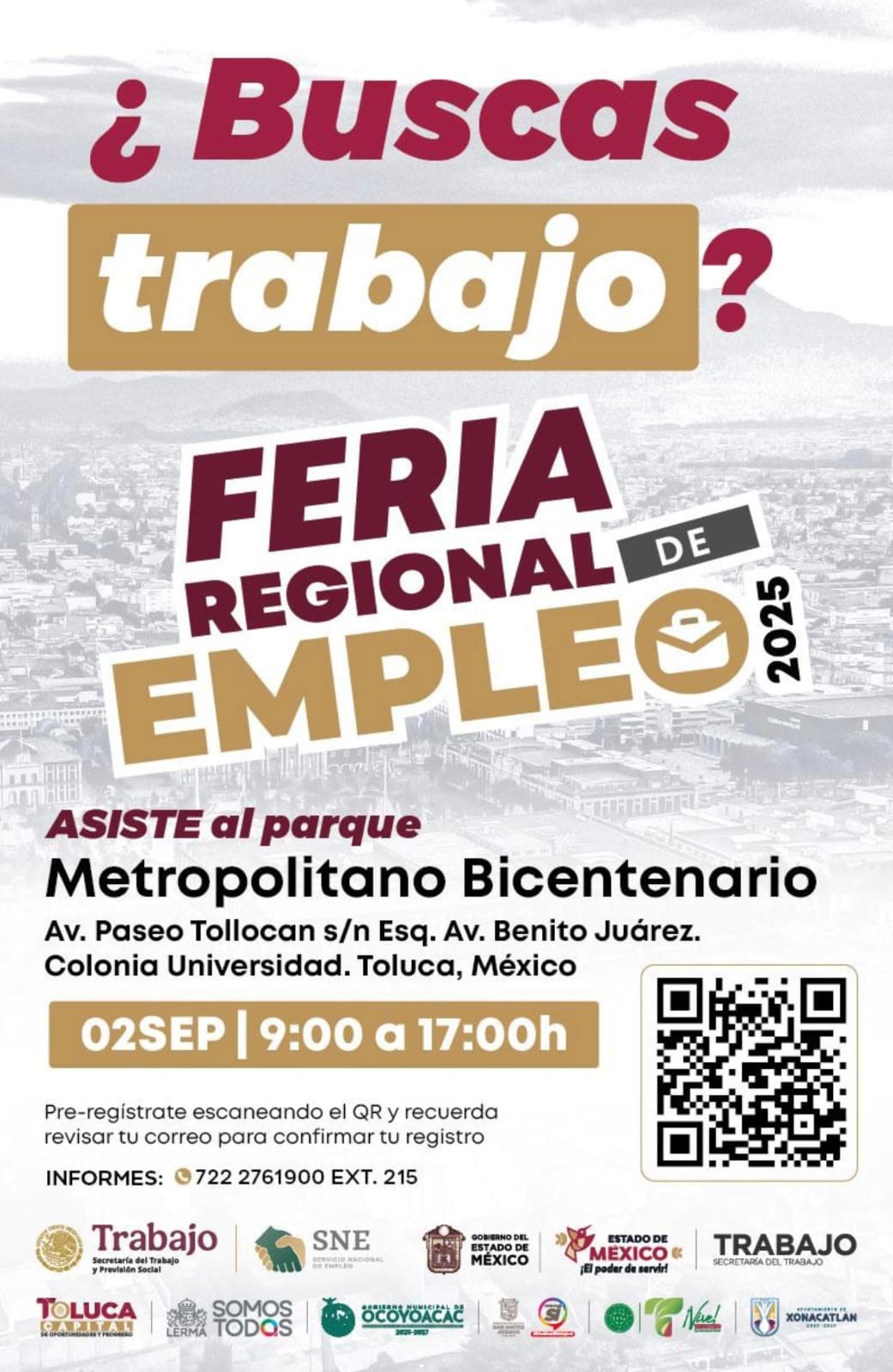 Todo listo para la segunda Feria Regional del Empleo, participan seis municipios entre ellos Toluca