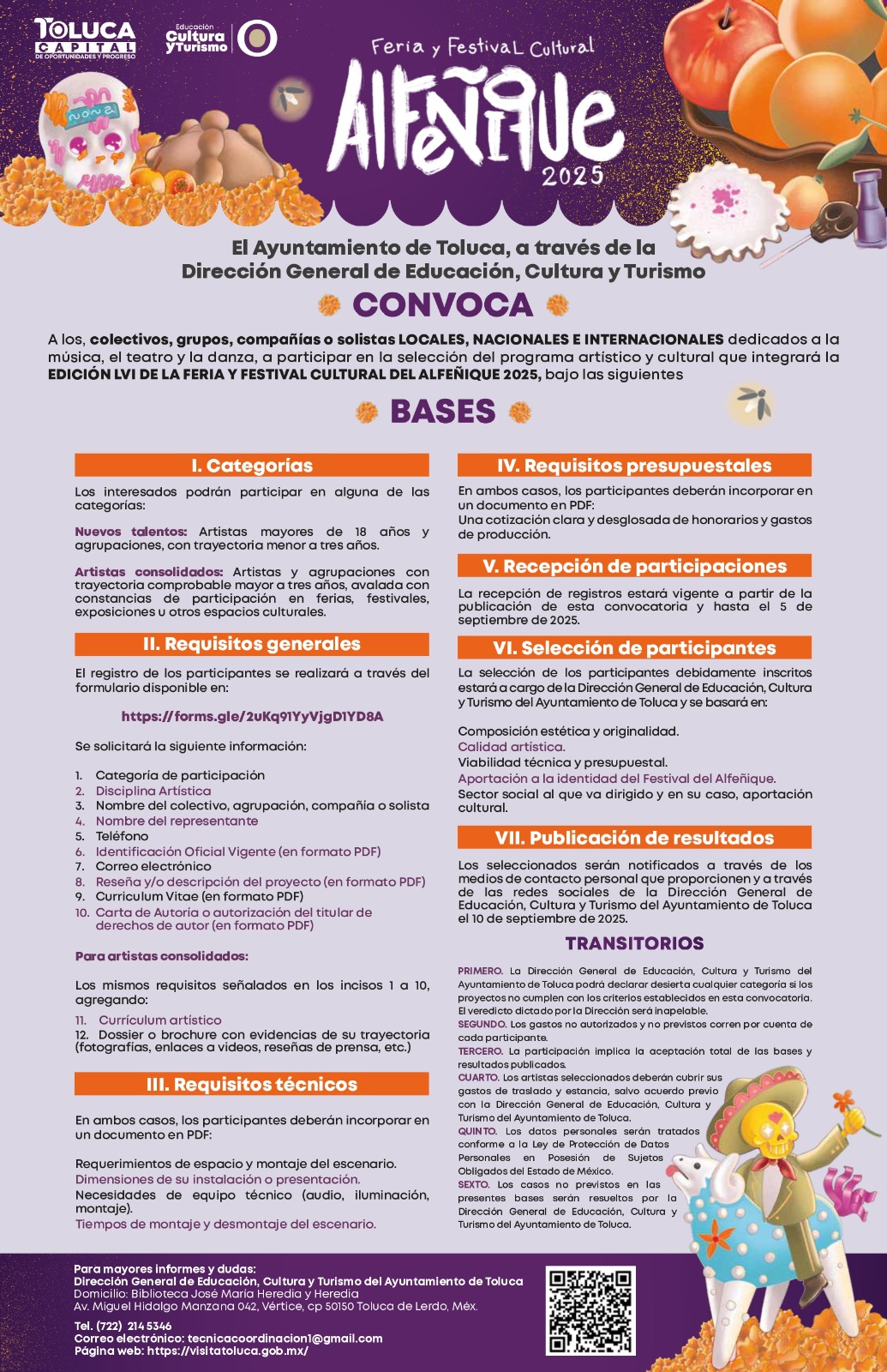 Convoca Toluca a artistas locales, nacionales e internacionales a formar parte de la Feria y Festival Cultural Alfeñique 2025