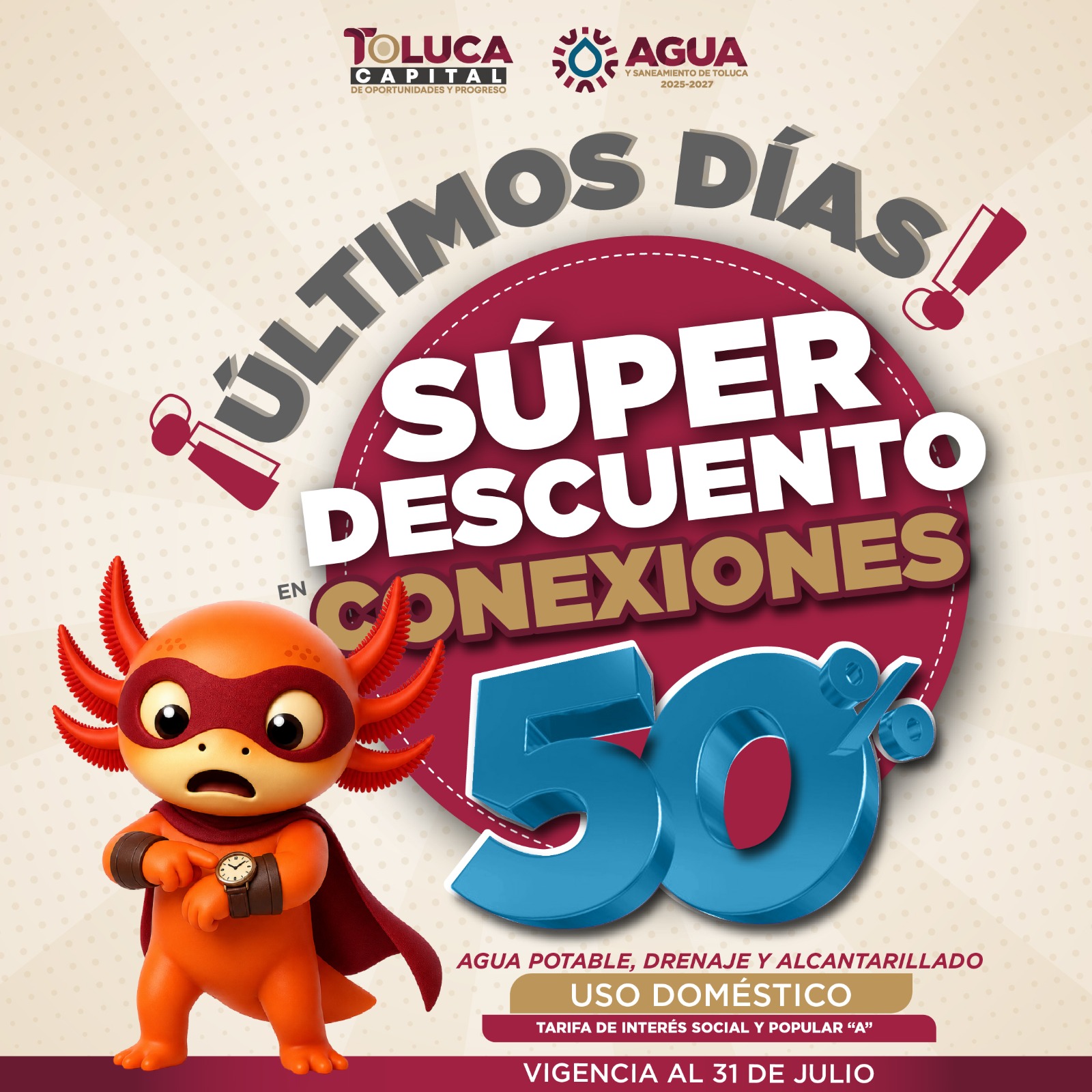 ¡Aún estás a tiempo! Aprovecha el 50% de descuento en conexiones de agua y drenaje
