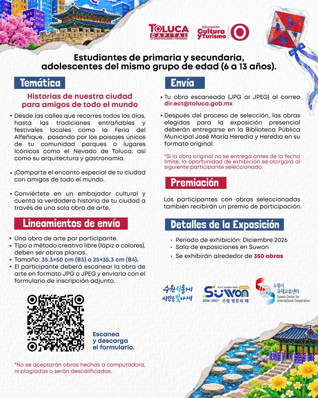 Llegará talento toluqueño a Suwon, Corea, ¿quieres formar parte?, ¡participa!