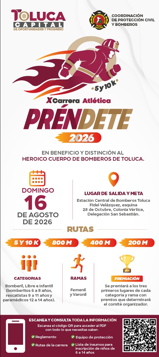 Bomberos correrán con más de 20 kg de equipo en Préndete 2026